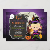 ハロウィーンウィッチ誕生日招待状 招待状 (正面/裏面)