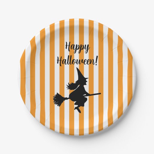 ハロウィーンウィッチ飛んでいるオン箒 ペーパープレート (正面)