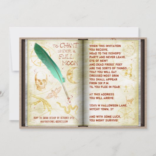 ハロウィーンウィッチ魔法スペルブックアイボールパーティー 招待状 (裏面)