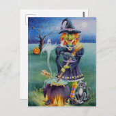 ハロウィーンウィッチ&クリッターフレンズウォーターカラーアート ポストカード (正面/裏面)