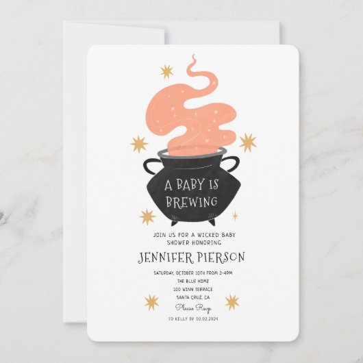 ハロウィーンウィッチAベビーが赤ちゃんシャワーを醸造している 招待状 (正面)