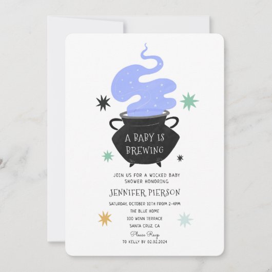 ハロウィーンウィッチAベビーが赤ちゃんシャワーを醸造している 招待状 (正面)
