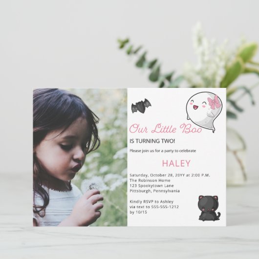 ハロウィーンウィーズリトルブー幽霊ガール2nd誕生日 招待状 (スタンド正面)