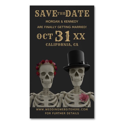 ハロウィーンウェディング日付磁気カードを保存 マグネット名刺 (正面縦)