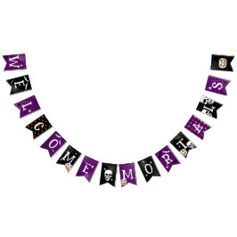 ハロウィーンウェルカムモルタルズブラックパープル バンティングフラッグ