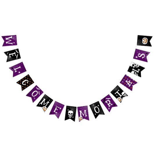 ハロウィーンウェルカムモルタルズブラックパープル バンティングフラッグ (全)