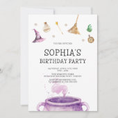 ハロウィーンウォーターカラーウィッチバースデーパーティー 招待状 (正面)