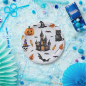 ハロウィーンウォーターカラーカボチャスカルこうもり猫パターン ペーパープレート (パーティー)