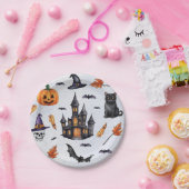 ハロウィーンウォーターカラーカボチャスカルこうもり猫パターン ペーパープレート (パーティー)