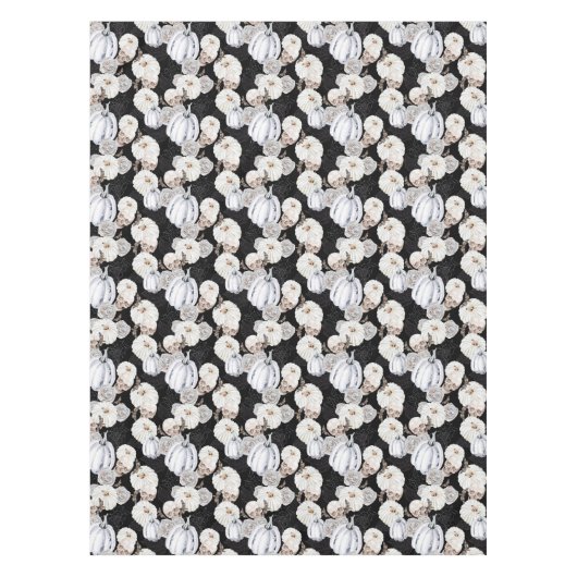 ハロウィーンウォーターカラーカボンプキンススカル白黒 テーブルクロス (正面)