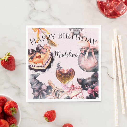 ハロウィーンウォーターカラーコケット誕生日パーティー スタンダードランチョンナプキン (インサイチュ)