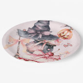 ハロウィーンウォーターカラーコケット誕生日パーティー ペーパープレート (アングル)