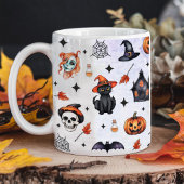 ハロウィーンウォーターカラーパンプキンキャットスカルパターン コーヒーマグカップ