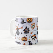 ハロウィーンウォーターカラーパンプキンキャットスカルパターン コーヒーマグカップ (正面左)