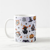 ハロウィーンウォーターカラーパンプキンキャットスカルパターン コーヒーマグカップ (左)