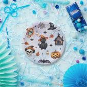 ハロウィーンウォーターカラーパンプキンキャットスカルパターン ペーパープレート (パーティー)