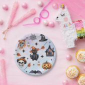 ハロウィーンウォーターカラーパンプキンキャットスカルパターン ペーパープレート (パーティー)