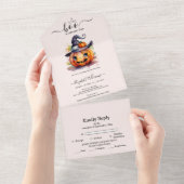 ハロウィーンウォーターカラーパンプキンリトルブーベビーショウ オールインワン招待状 (貼ってはがせる)