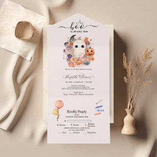 ハロウィーンウォーターカラーパンプキンリトルブーベビーショウ オールインワン招待状