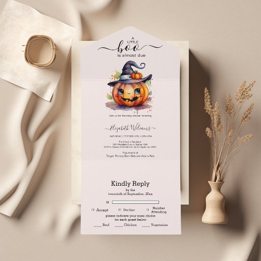 ハロウィーンウォーターカラーパンプキンリトルブーベビーショウ オールインワン招待状