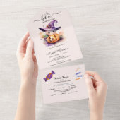 ハロウィーンウォーターカラーパンプキンリトルブーベビーショウ オールインワン招待状 (貼ってはがせる)