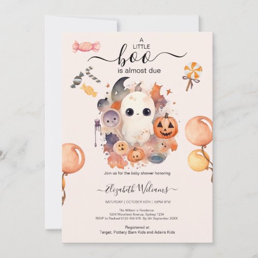 ハロウィーンウォーターカラーパンプキンリトルブーベビーショウ 招待状 (正面)
