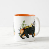 ハロウィーンウォーターカラーブラックキャットカボチャ ツートーンマグカップ (正面右)