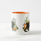 ハロウィーンウォーターカラーブラックキャットカボチャ ツートーンマグカップ (中央)