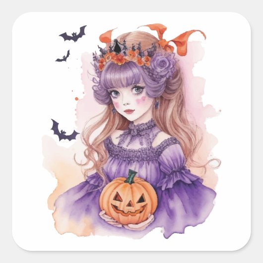 ハロウィーンウォーターカラープリンセス スクエアシール (正面)