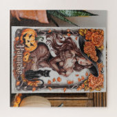 ハロウィーンウォールアート:ブラックハット&オレンジを持つ女性 ジグソーパズル (横)