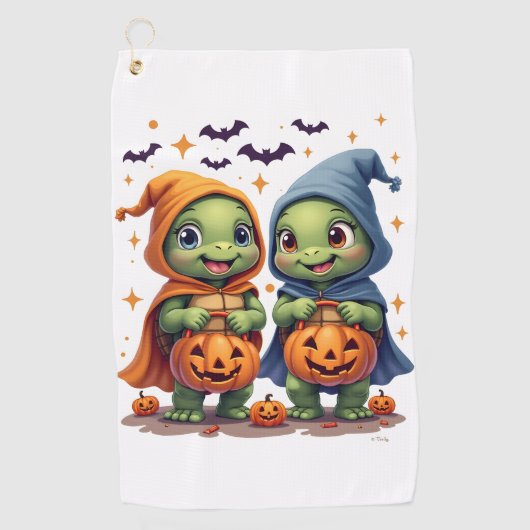 ハロウィーンウミガメ幽霊ウミガメTシャツ ゴルフタオル (正面)
