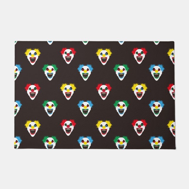ハロウィーンエビルピエロ顔ハローチンパターン ドアマット (正面)