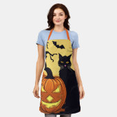 ハロウィーンエプロン満月ハロウィーンブラックキャット エプロン (着用した状態)