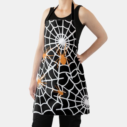 ハロウィーンエプロン、ハッピーハローウィンスパイダーウェブシェフ エプロン (インサイチュ)