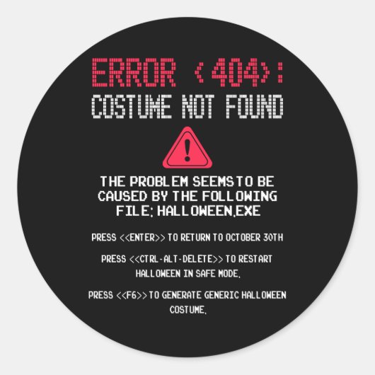 ハロウィーンエラー404コスチュームが見つからないアパレルファン ラウンドシール (正面)