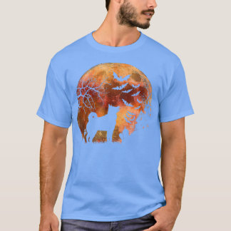 ハロウィーンエルクハウンド、墓、水彩月&春 Tシャツ