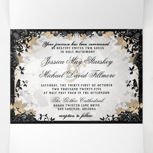 ハロウィーンエレガントバラ-詳細&メニュー出欠 三つ折り招待状 (内部中)