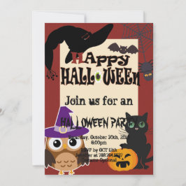 ハロウィーンエレメントキャットフクロウカボチャパーティー 招待状