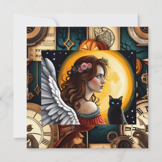ハロウィーンエンジェルとブラックキャットカード (正面)