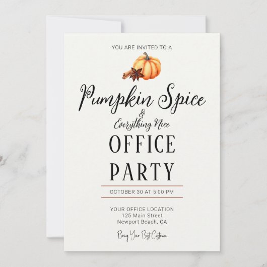 ハロウィーンオフィスパーティーおもしろいチームパンプキンスパイスニース 招待状 (正面)