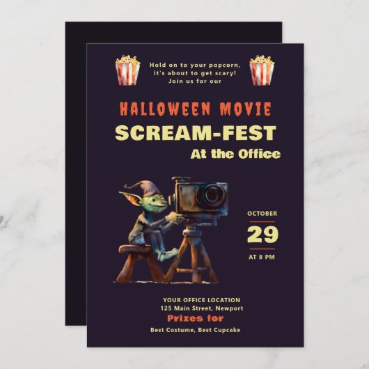 ハロウィーンオフィスパーティー怖い映画スクリームフェスト 招待状 (正面/裏面)