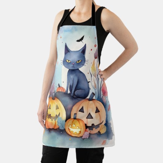 ハロウィーンオリエンタルブルー猫かぼちゃ怖い エプロン (インサイチュ)
