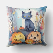 ハロウィーンオリエンタルブルー猫かぼちゃ怖い クッション (裏面)