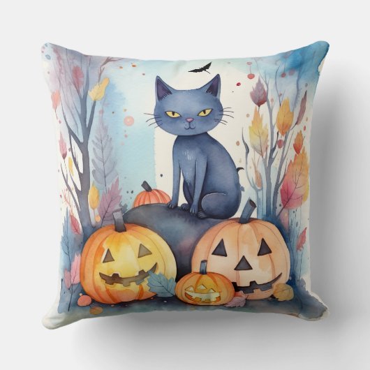 ハロウィーンオリエンタルブルー猫かぼちゃ怖い クッション (裏面)