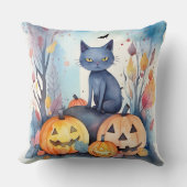 ハロウィーンオリエンタルブルー猫かぼちゃ怖い クッション (正面)