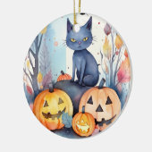 ハロウィーンオリエンタルブルー猫かぼちゃ怖い セラミックオーナメント (左)