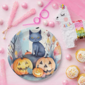 ハロウィーンオリエンタルブルー猫かぼちゃ怖い ペーパープレート (パーティー)