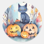 ハロウィーンオリエンタルブルー猫かぼちゃ怖い ラウンドシール (正面)