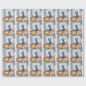 ハロウィーンオリエンタルブルー猫かぼちゃ怖い ラッピングペーパー (フラット)