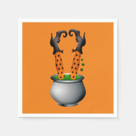 ハロウィーンオレンジおもしろい色かわいい魔女 スタンダードカクテルナプキン (正面)